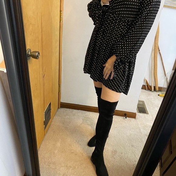 ASOS Design Black and White Polka Dot Tie Sleeve Babydoll Dress - Picture 4 of 13